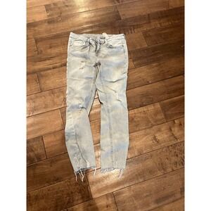 Zara Basic Z1975 Denim Distressed Ripped Hem Skinny‎ Jeans Size 6